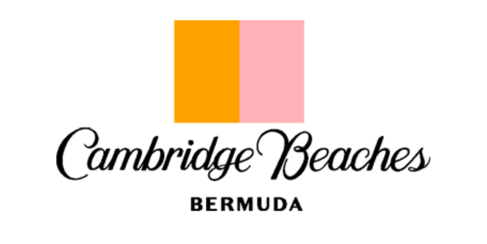 Logo with two vertical rectangles, orange and pink, above the text "Cambridge Beaches Bermuda."