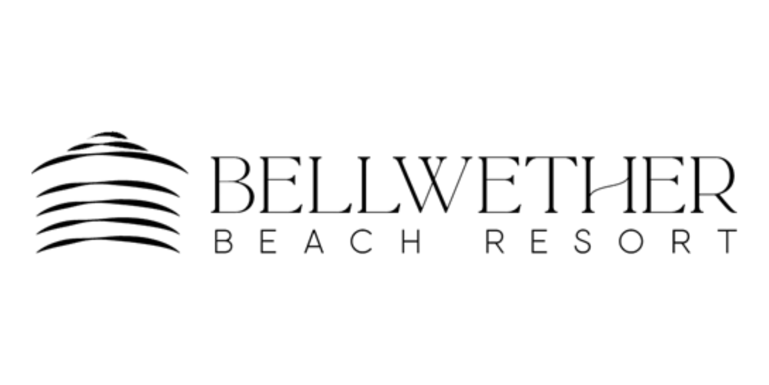 The image shows the logo for Bellwether Beach Resort, featuring stylized lines and text on a white background.